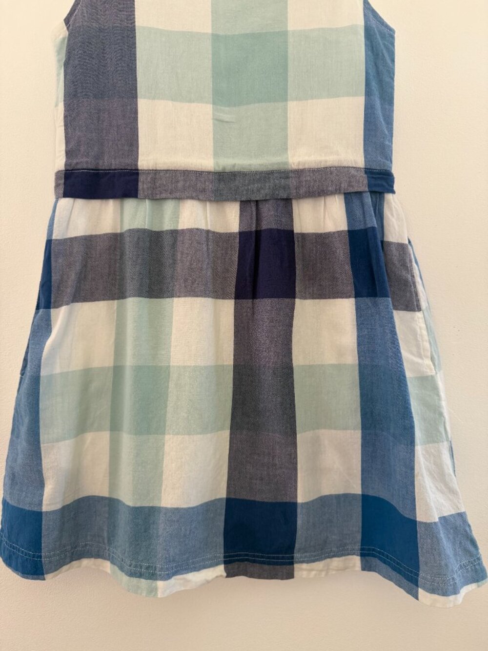 Boden Johnnie b Blue Plaid Check Cotton Dress Girls 7-8 Preppy Classic Coastal - Picture 3 of 11